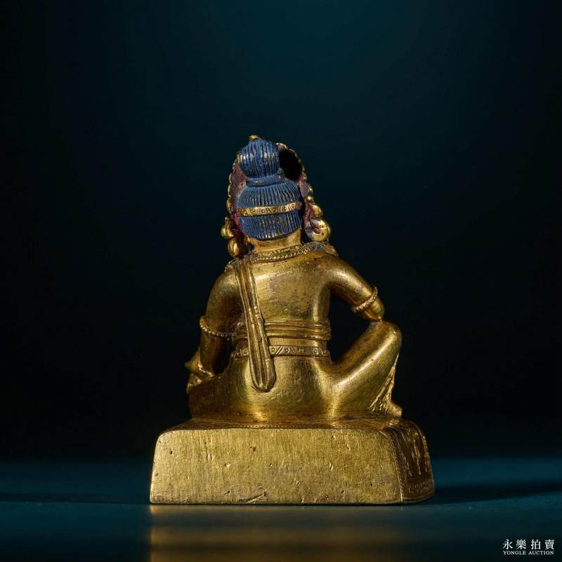 清康熙 （宫廷）铜鎏金黄财神填珐琅殿式佛龛（一组） - 图16
