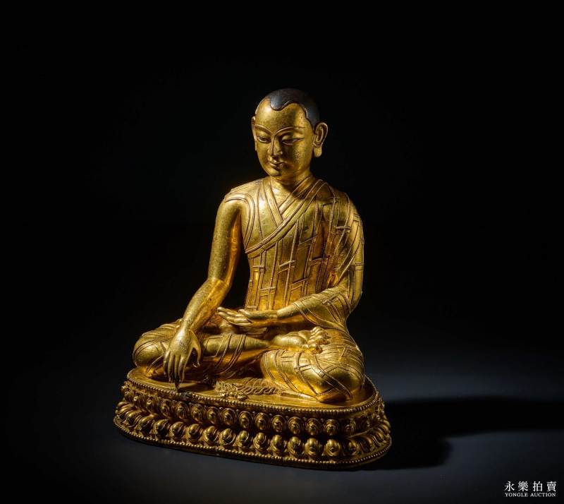 14世纪（丹萨替） 铜鎏金止贡巴·仁钦贝像 - 图9