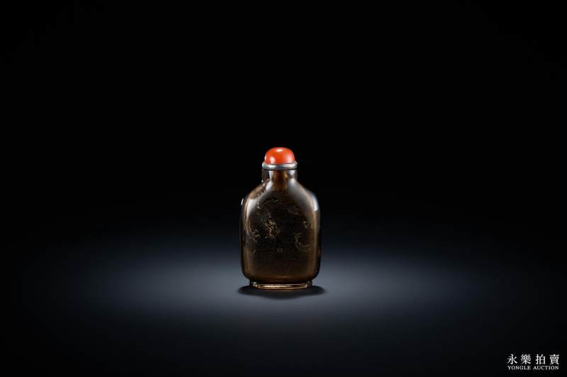 清 茶晶暗刻龙纹鼻烟壶 - 图3
