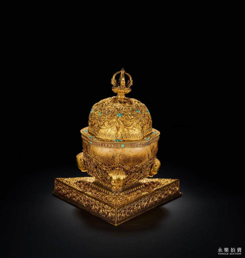 清乾隆 御制金质嵌松石八吉祥纹嘎巴拉碗 - 图18