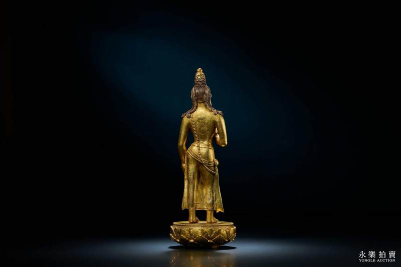 17-18世纪 （扎纳巴扎尔风格）铜鎏金弥勒菩萨立像 - 图5