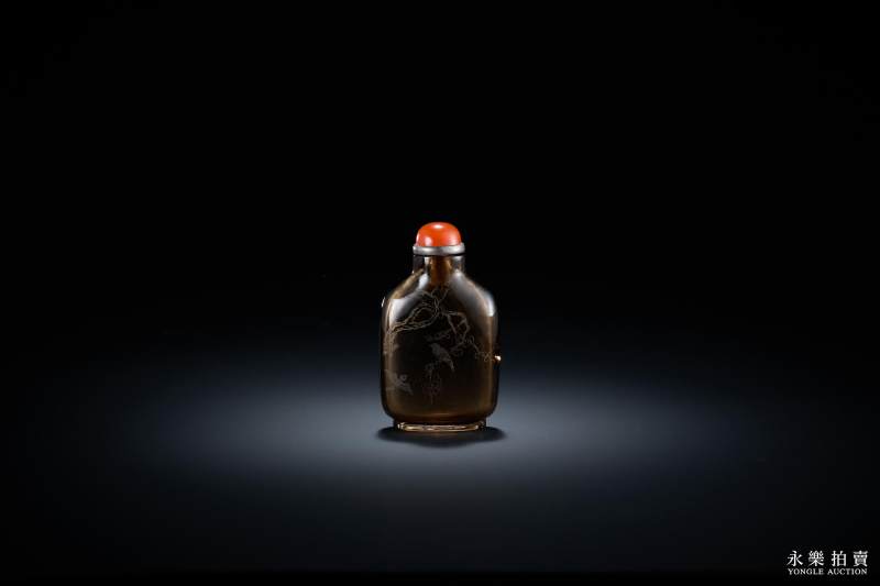 清 茶晶暗刻龙纹鼻烟壶 - 图4