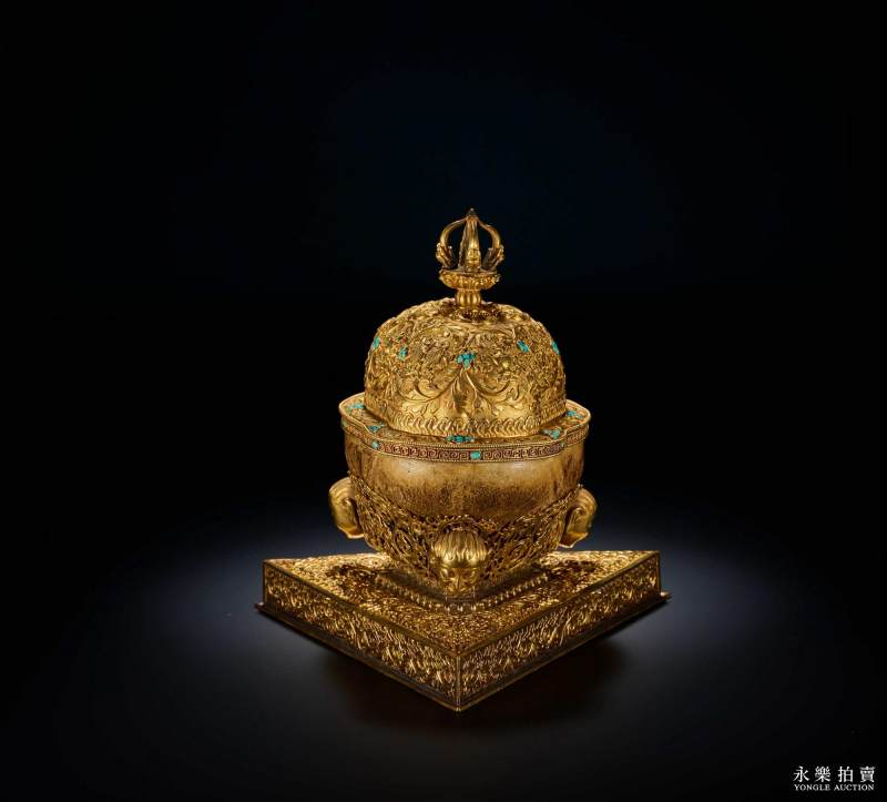 清乾隆 御制金质嵌松石八吉祥纹嘎巴拉碗 - 图2