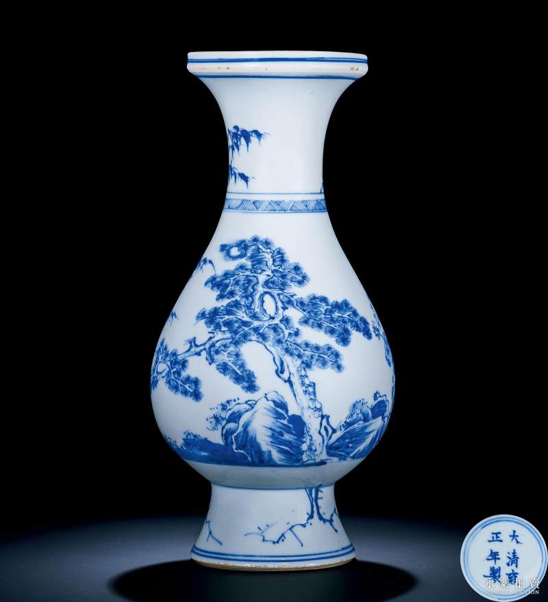清雍正 青花岁寒三友图琵琶尊 - 图2