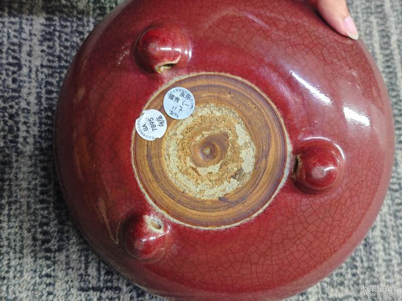 清康熙 仿宣窑宝石红釉钵式三足炉 - 图9