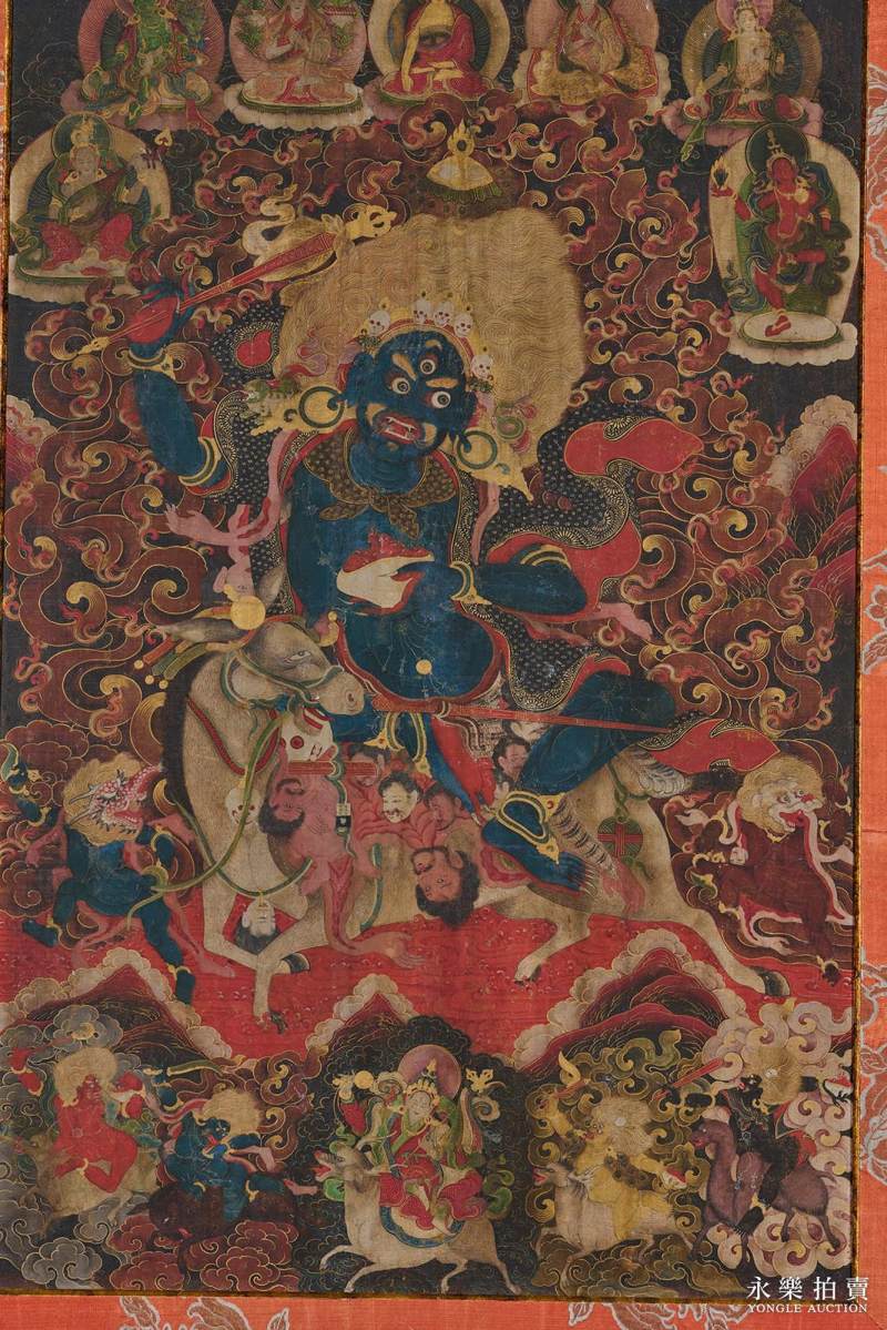 清乾隆 （雍和宫风格）矿物彩绘吉祥天母唐卡 - 图3