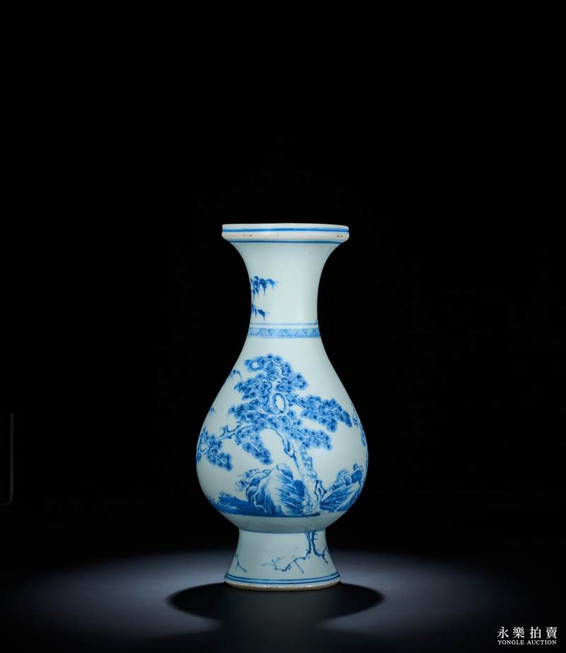 清雍正 青花岁寒三友图琵琶尊 - 图3