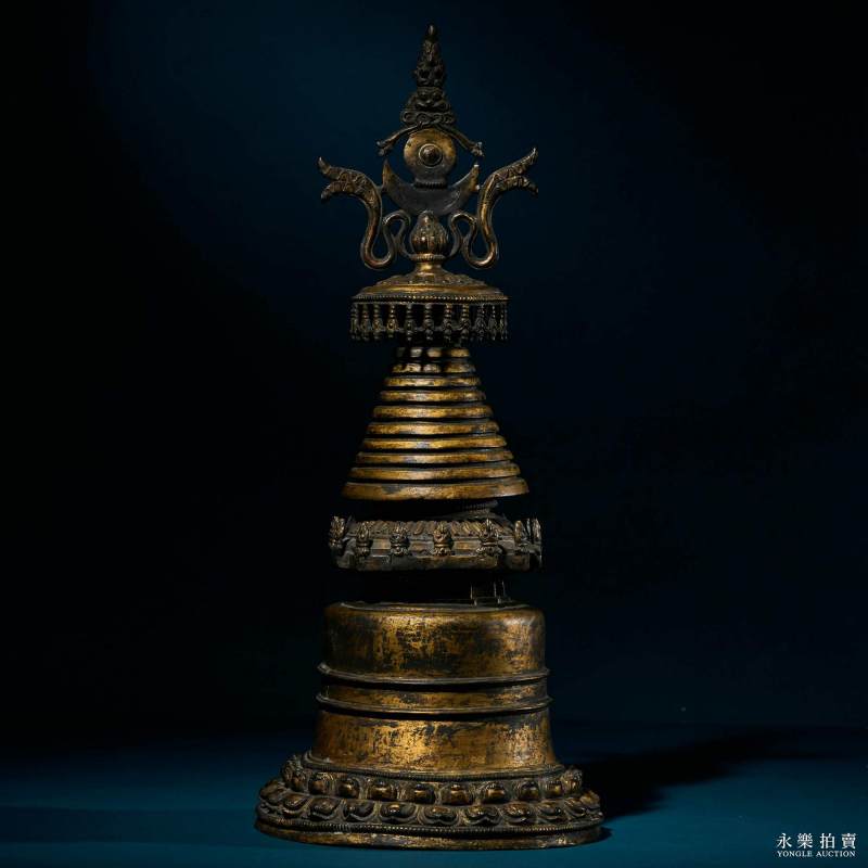 13世纪 （西藏）铜鎏金噶当塔 - 图3