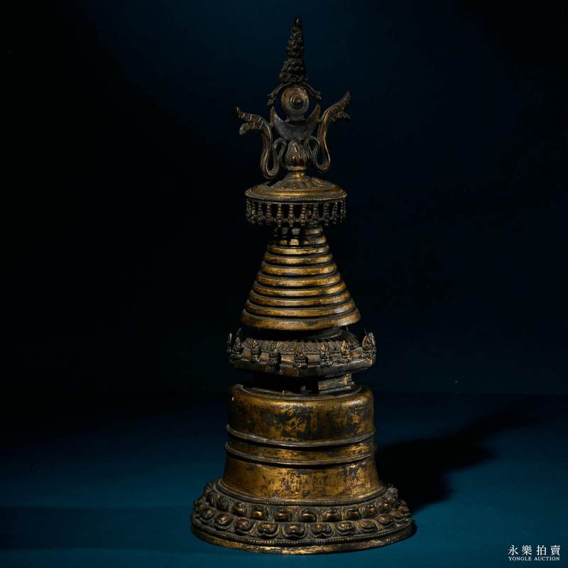 13世纪 （西藏）铜鎏金噶当塔 - 图4