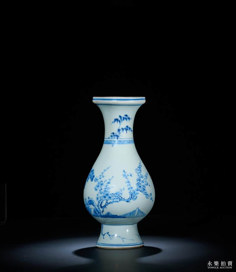 清雍正 青花岁寒三友图琵琶尊 - 图4