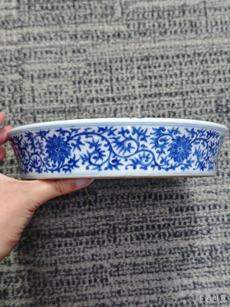 清 青花缠枝番莲纹洗 - 图7