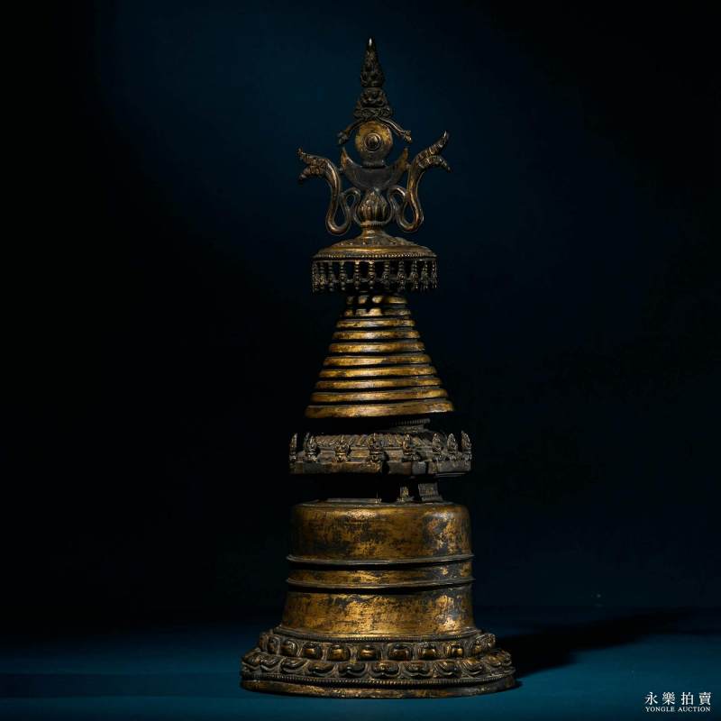 13世纪 （西藏）铜鎏金噶当塔 - 图5