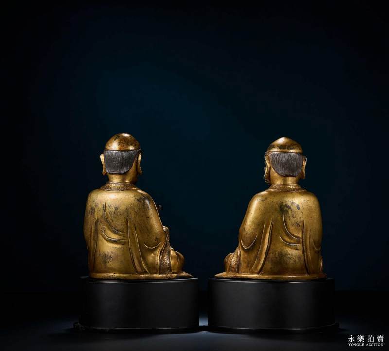 元末明初 铜鎏金男相文殊普贤菩萨坐像（一组两尊） - 图6