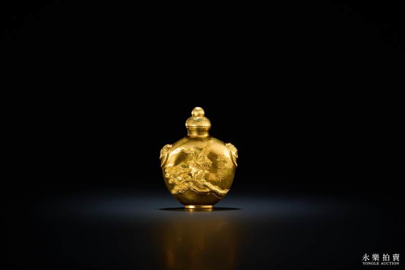 清 金质松鹤延年纹鼻烟壶 - 图3