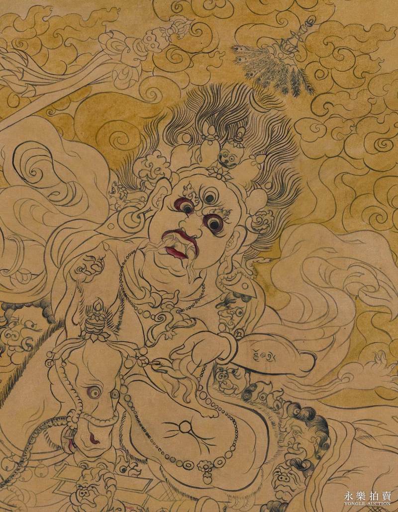 19世纪 （蒙古）白描吉祥天母唐卡 - 图4