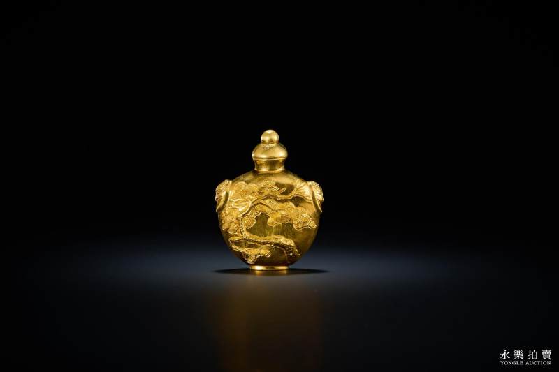 清 金质松鹤延年纹鼻烟壶 - 图4