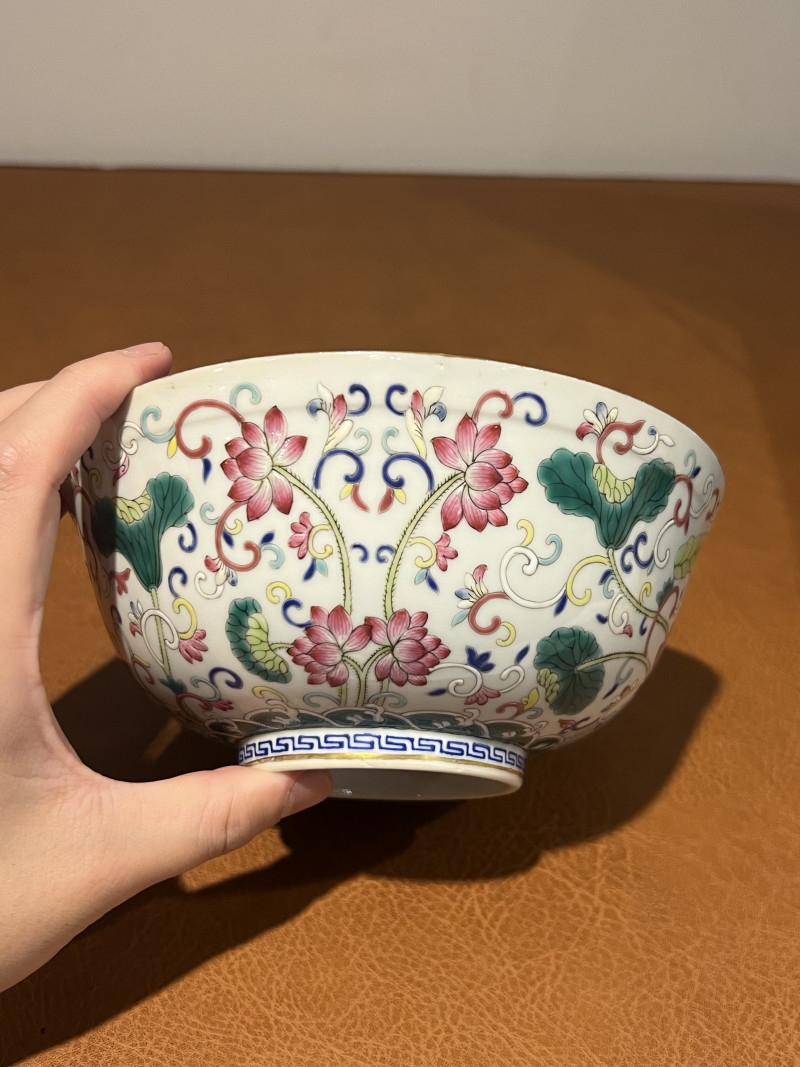 清光绪 青花粉彩荷花纹碗 - 图6