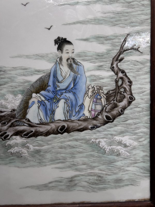 1926年作 王大凡粉彩张骞寻源图瓷板 - 图6
