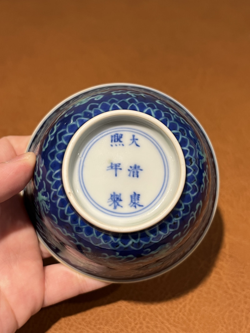 清康熙 青花绿彩云龙纹碗 - 图8