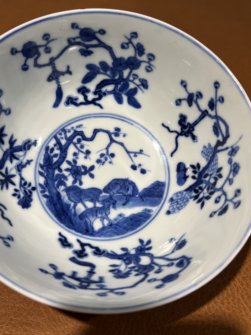 清光绪 黄地粉彩开光三阳开泰纹碗 - 图10