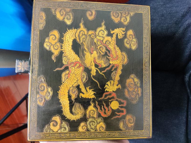 民国 黑漆描金龙纹手提文房箱 - 图8