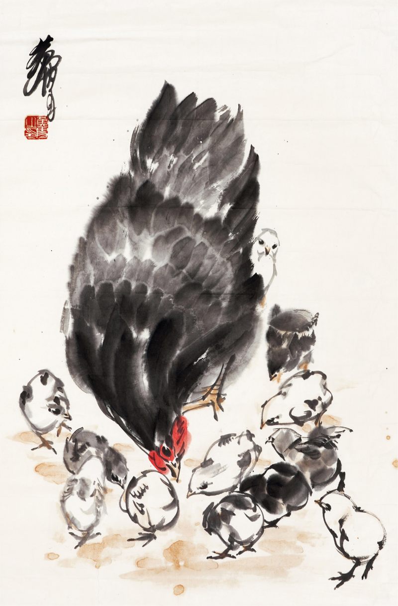 近现代 黄胄鸡镜片
