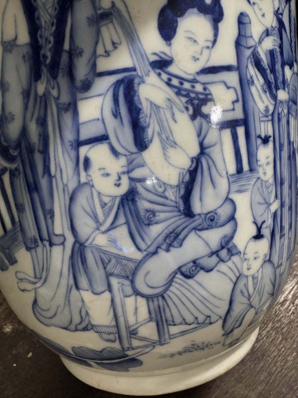 清 青花仕女纹花盆 - 图7