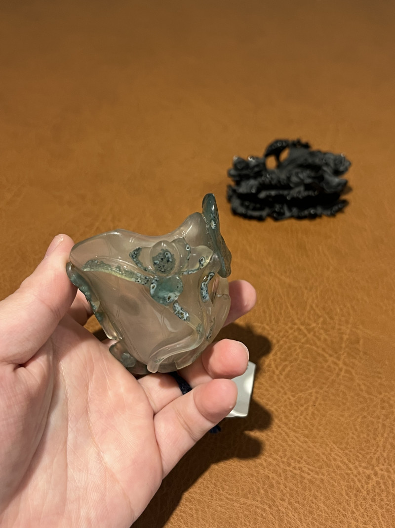 清乾隆 绿皮荷花玛瑙水盂 - 图3