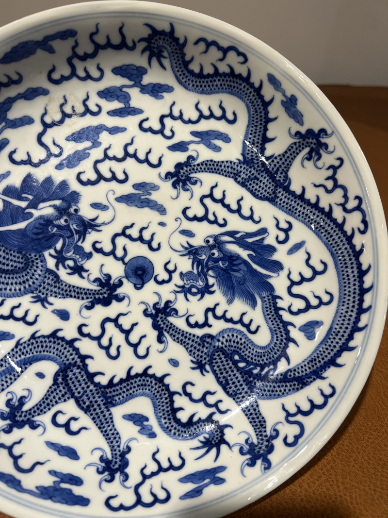 清光绪 青花双龙赶珠纹盘 - 图4