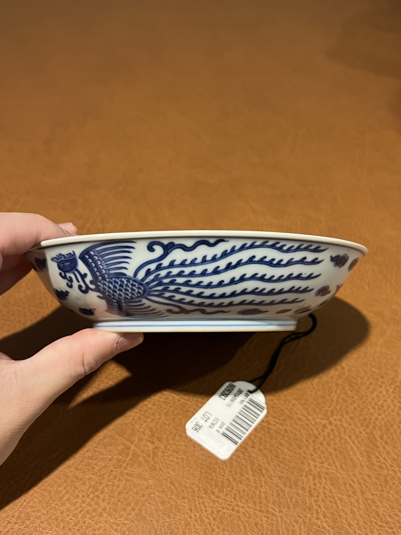 清道光 青花双凤纹盘 - 图4
