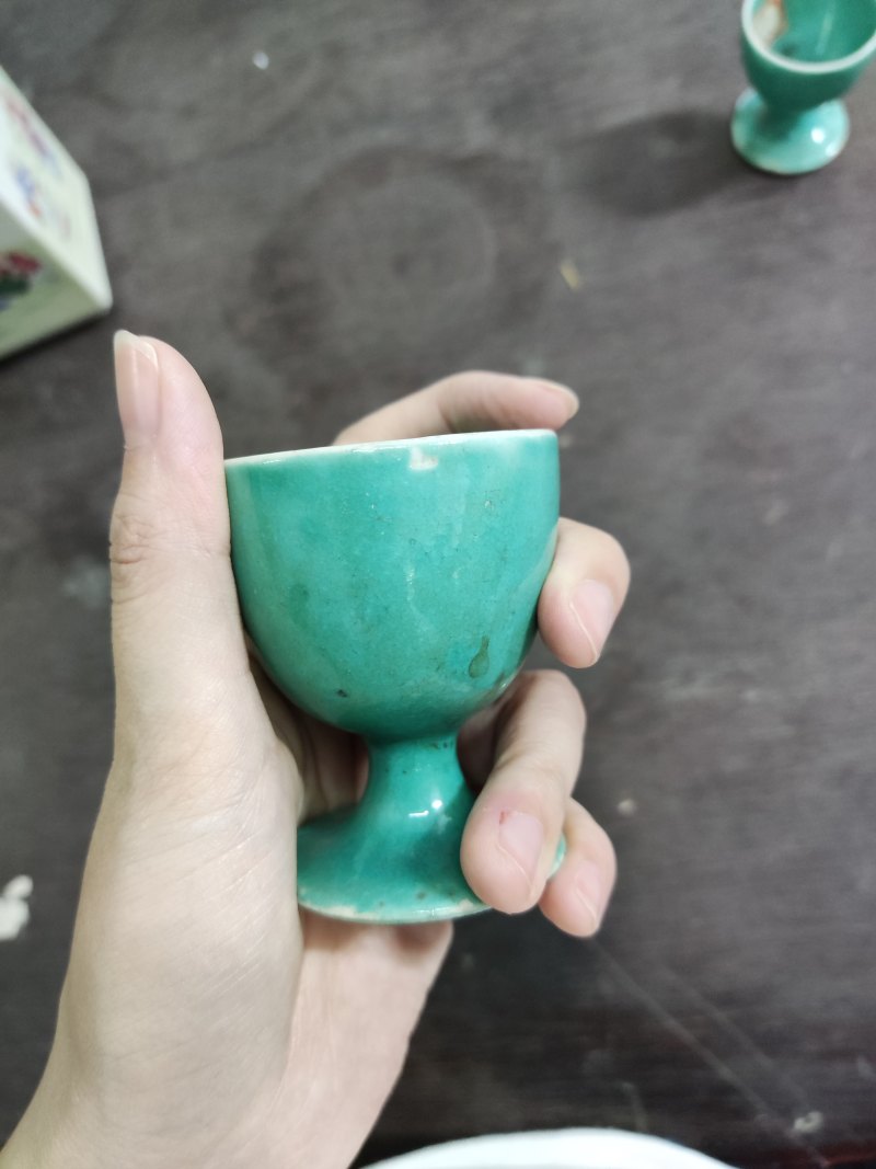 清 绿釉高足杯一对 - 图3