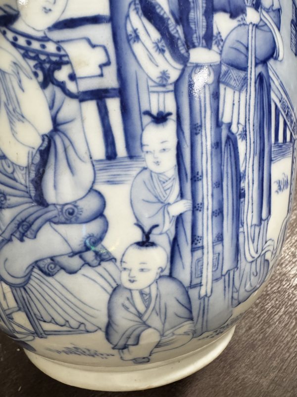 清 青花仕女纹花盆 - 图8