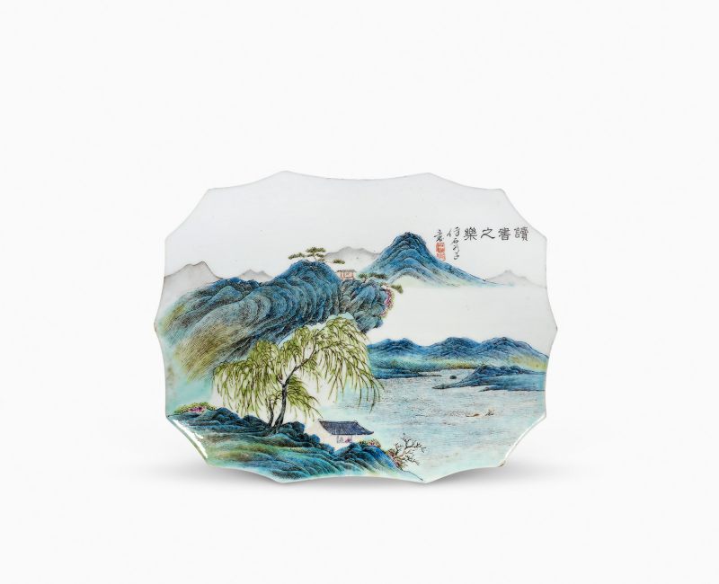 清 粉彩“读书之乐”瓷板