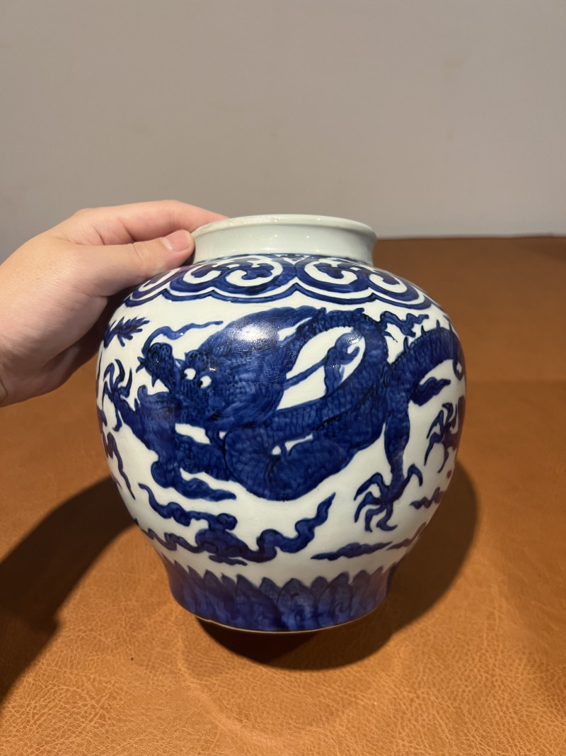 明嘉靖 青花云龙纹罐 - 图2