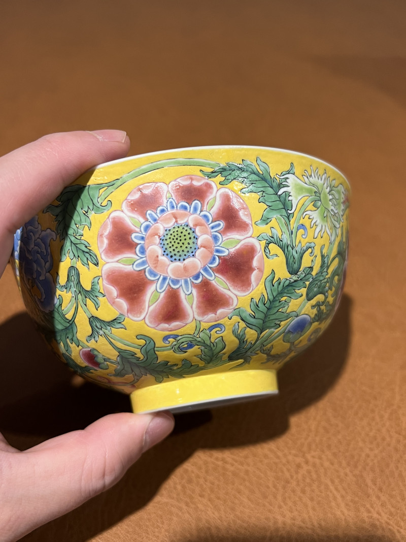 清康熙 御制黄地珐琅彩缠枝花卉纹盌 - 图14
