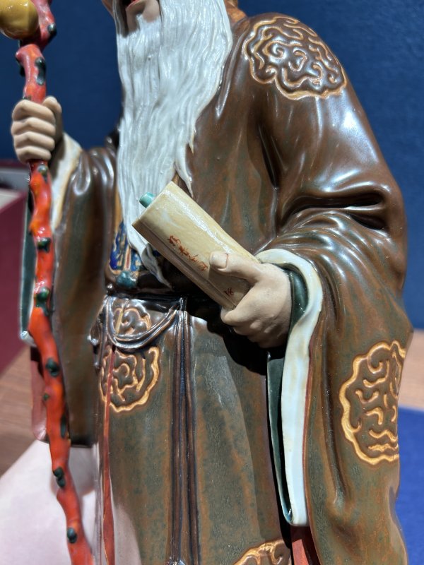 民国 曾龙升粉彩寿星瓷塑 - 图4
