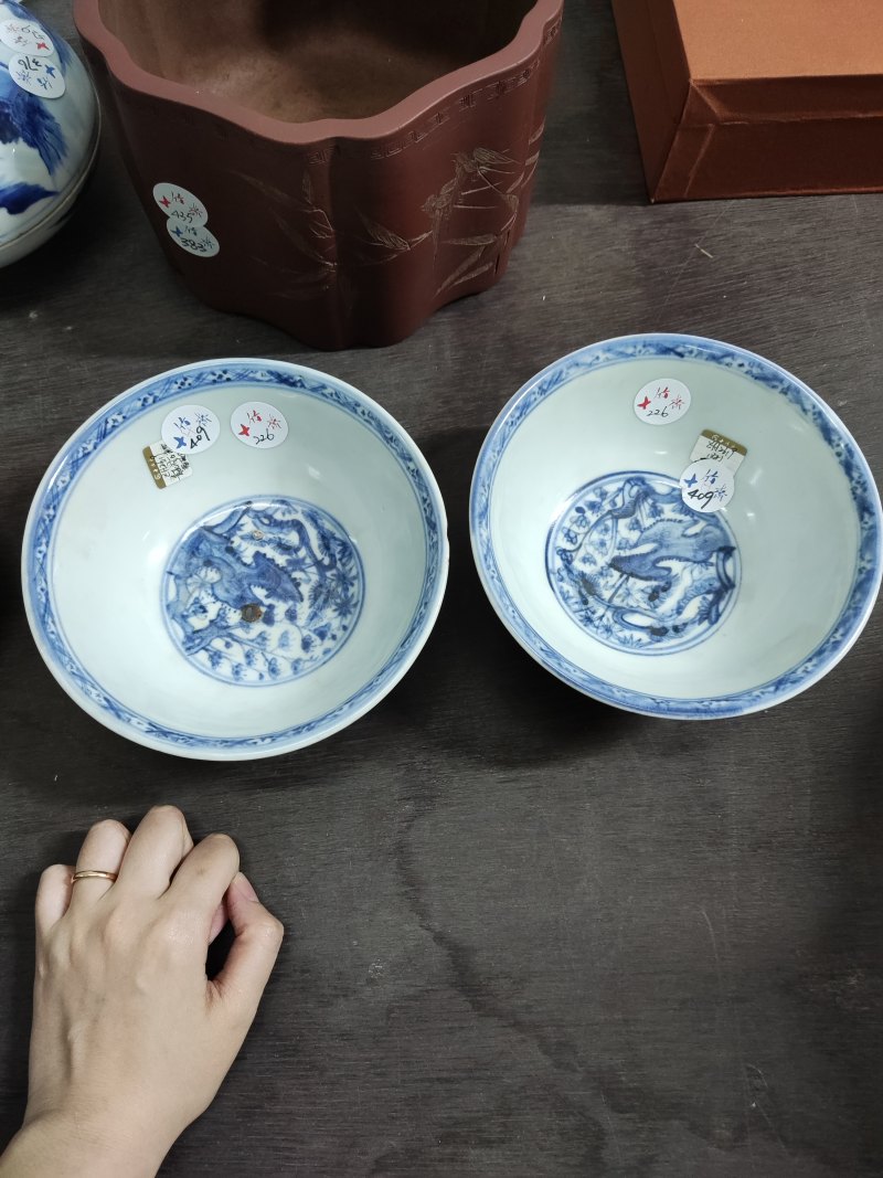 明 青花松竹梅纹碗一对 - 图2