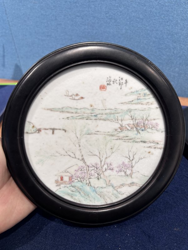1878年作 顾海林浅绛山水图座屏一对 - 图2