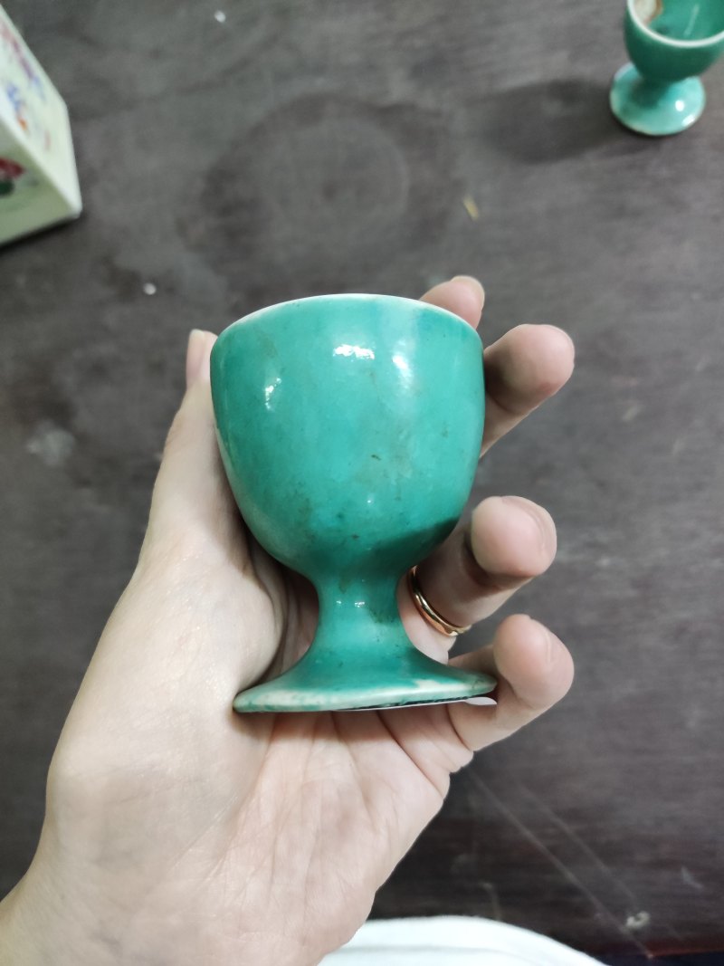 清 绿釉高足杯一对 - 图4