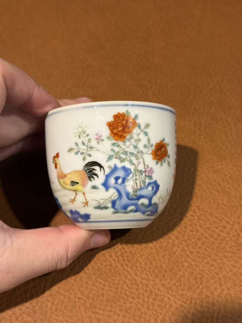 清乾隆 粉彩御题诗文鸡缸杯 - 图5