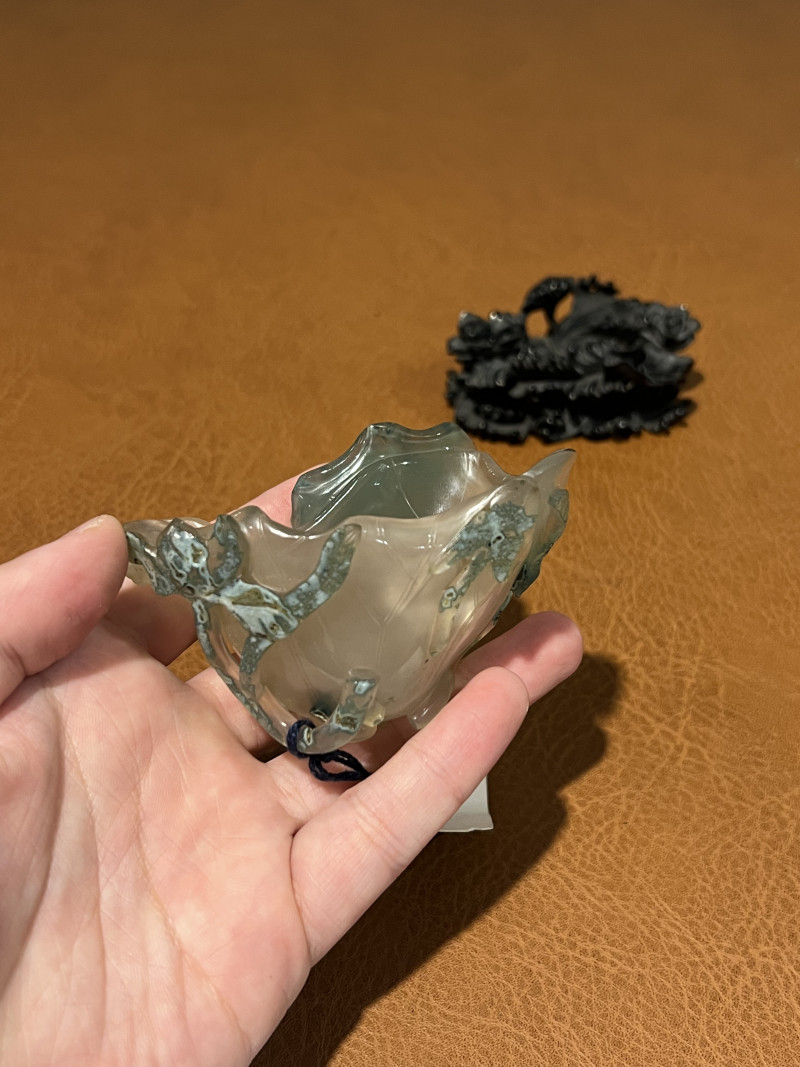 清乾隆 绿皮荷花玛瑙水盂 - 图4