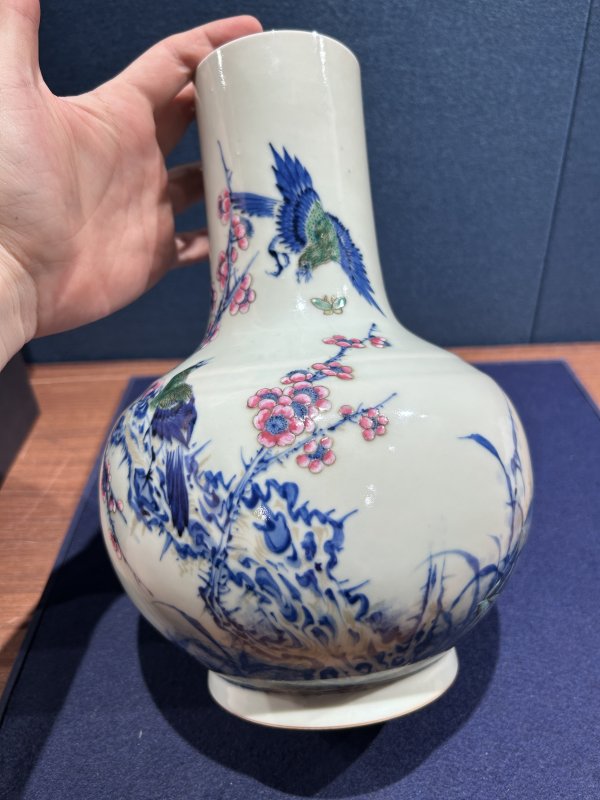 民国 青花加彩花鸟图瓶 - 图2