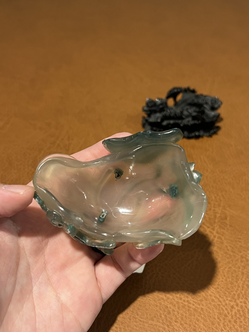 清乾隆 绿皮荷花玛瑙水盂 - 图5