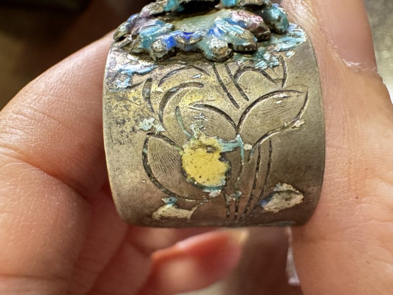 清 银烧蓝錾金蟾戒指 - 图4