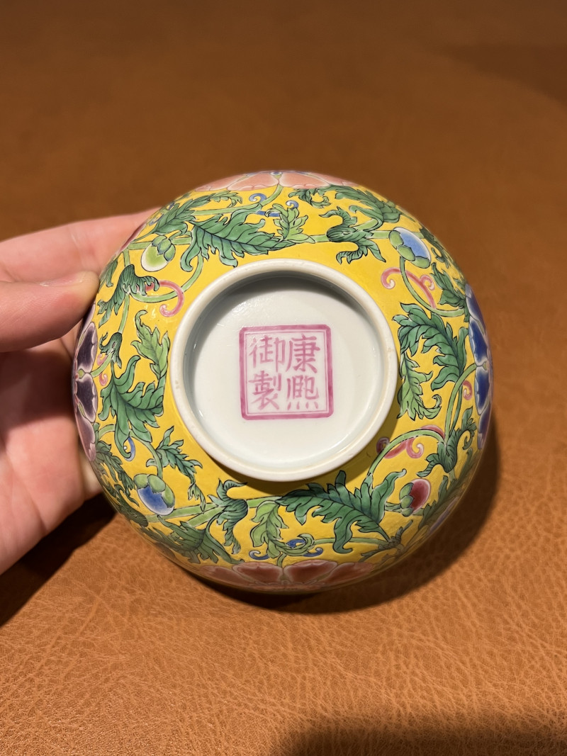 清康熙 御制黄地珐琅彩缠枝花卉纹盌 - 图16