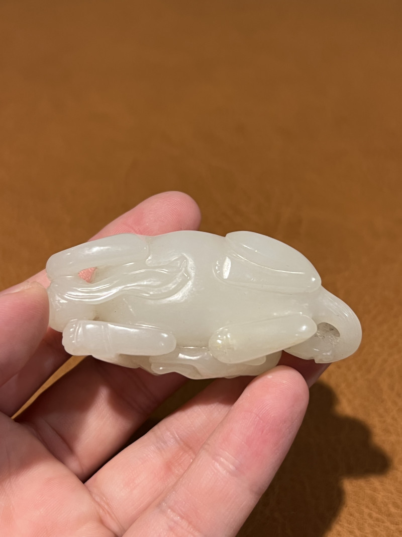 清中期 和田白玉太狮少狮摆件 - 图8