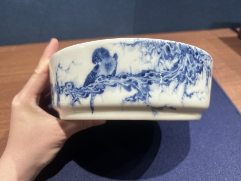 民国 王步青花花鸟图大笔洗 - 图2