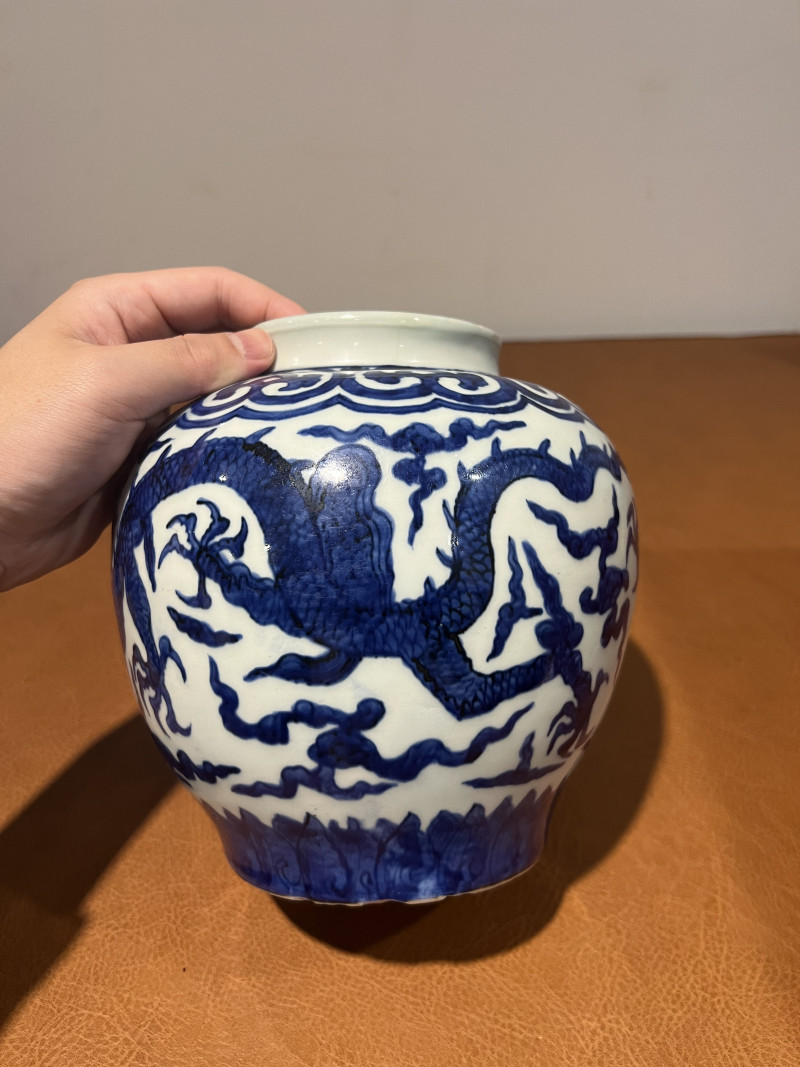 明嘉靖 青花云龙纹罐 - 图4