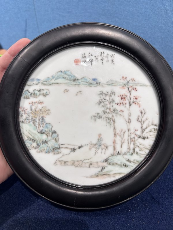 1878年作 顾海林浅绛山水图座屏一对 - 图6