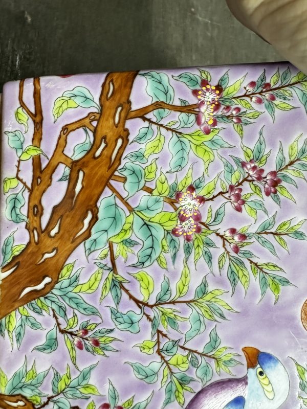 清 粉彩花鸟四方花盆一对 - 图16